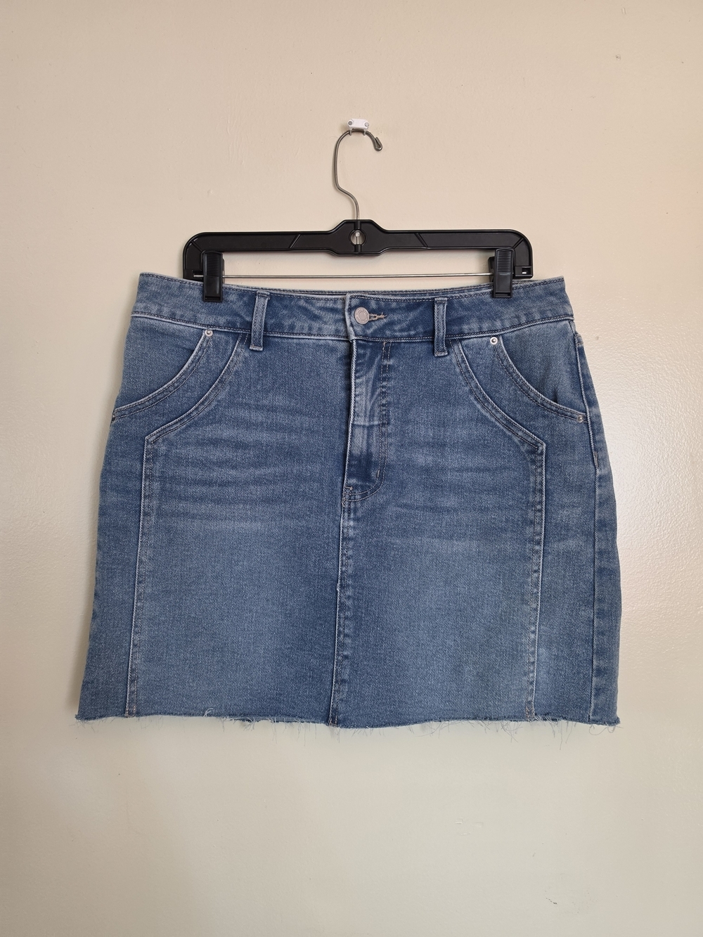 Time and Tru Blue Denim Mini Skirt with Frayed Hem Size 12